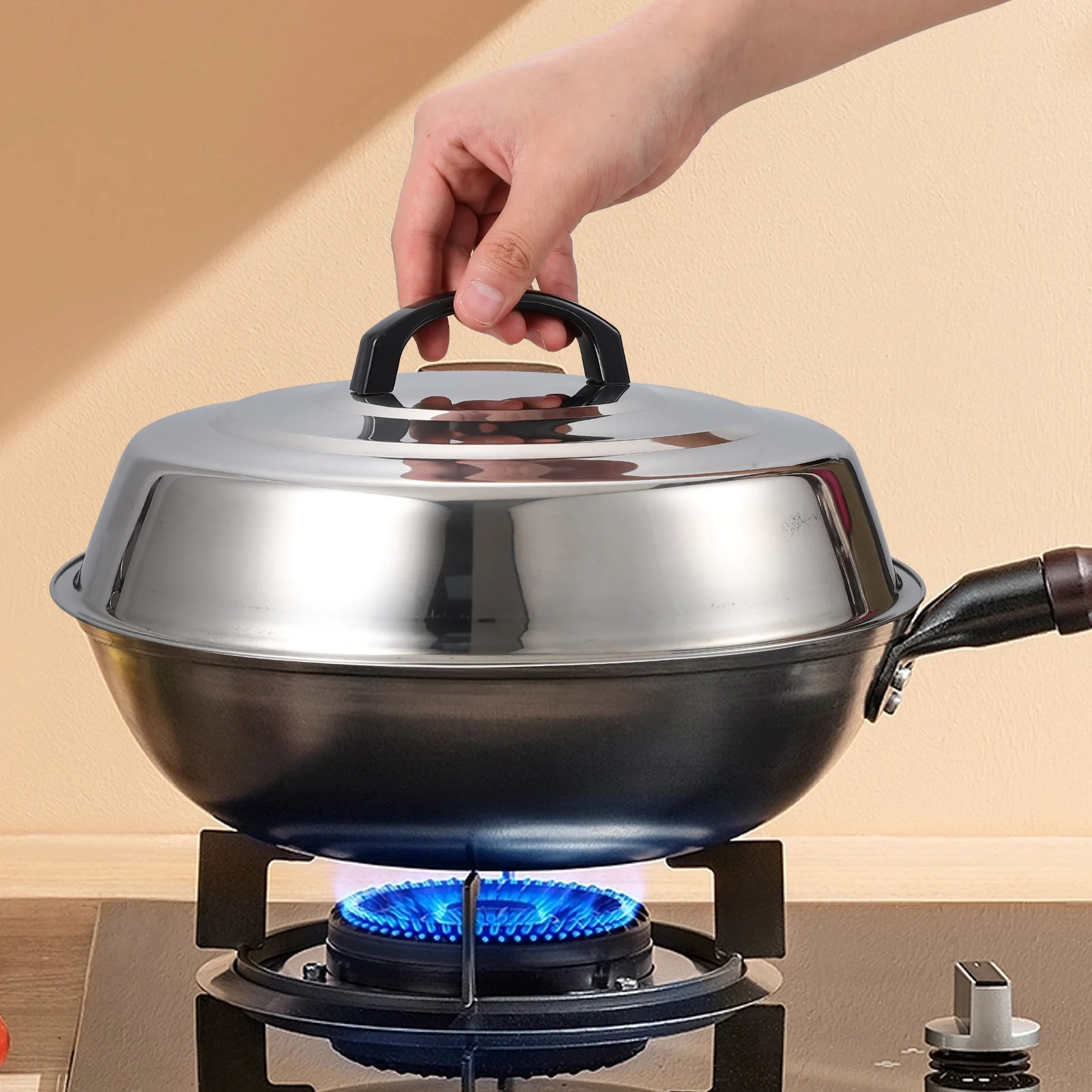 Stainless Steel Thickened Pot Lid 32CM Deepened Heightened Easy Clean Spillproof Plastic Handle Suitable Bacon Beef Burgers 
Stainless Steel Thickened Pot Lid 32CM Deepened Heightened Easy Clean Spillproof Plastic Handle Suitable Bacon Beef Burgers
