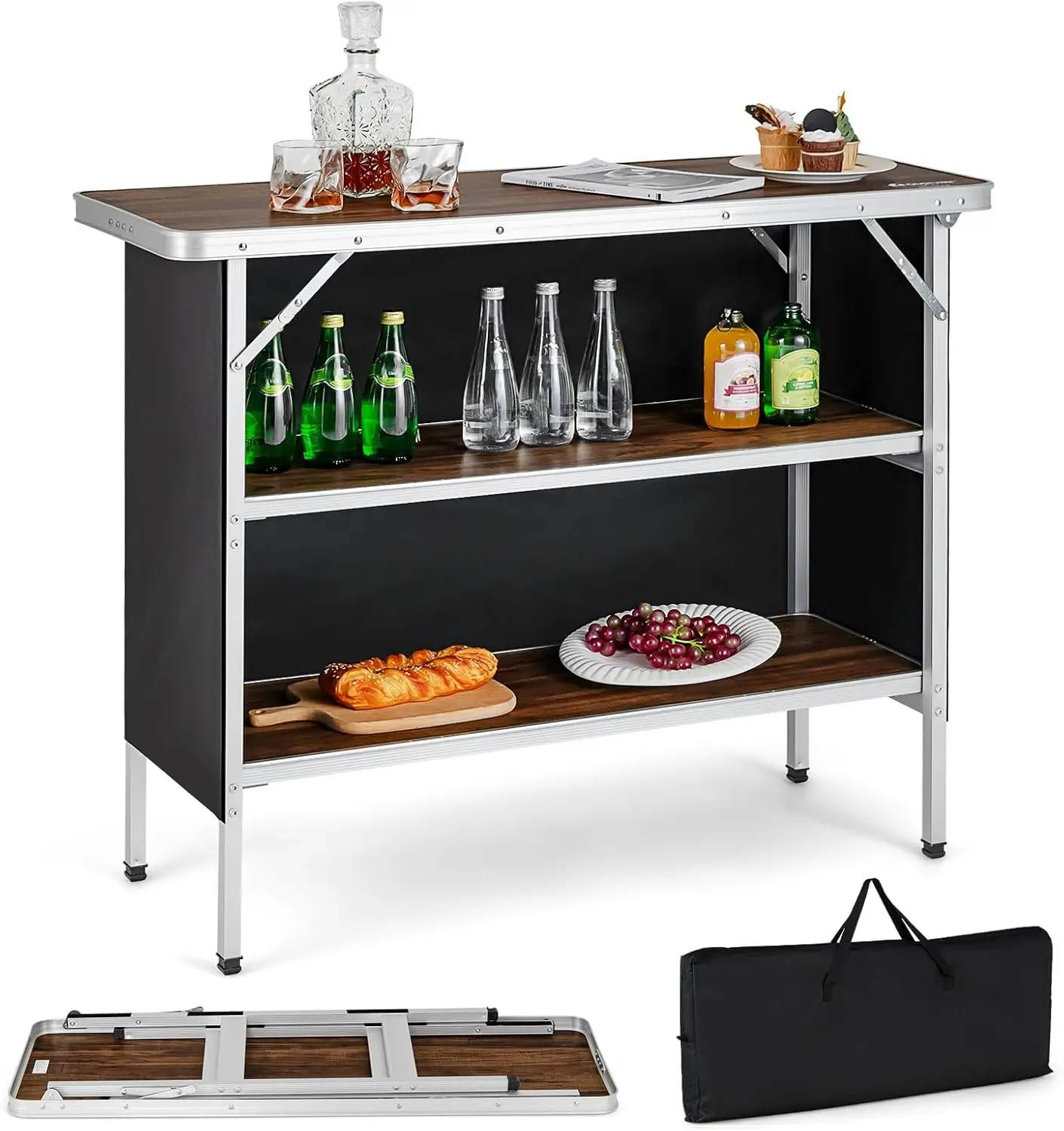 Folding Camping Table Portable Pop-Up Patio Bar Table w/ 2-Tier Storage Shelves Carrying Bag Removable Cover Aluminum Folding Pi
Folding Camping Table Portable Pop-Up Patio Bar Table w/ 2-Tier Storage Shelves Carrying Bag Removable Cover Aluminum Folding Pi