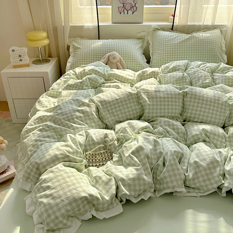 Korean 3 Piece Sheet Set Pink Plaid Duvet Cover Set Comfortable Bedding Set Bedspread for All Season
Korean 3 Piece Sheet Set Pink Plaid Duvet Cover Set Comfortable Bedding Set Bedspread for All Season