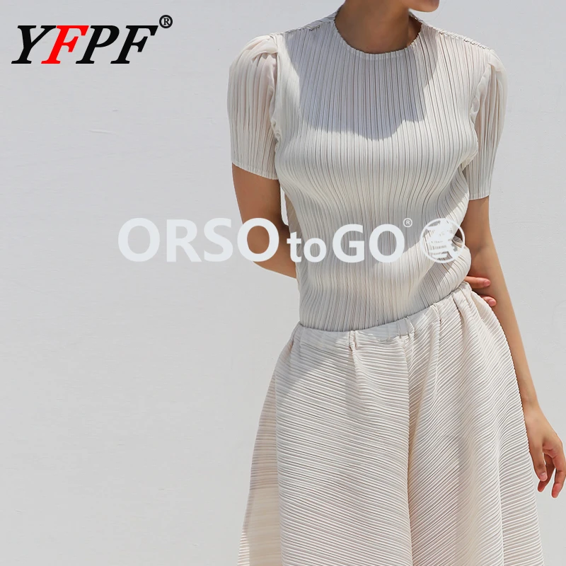 YFPF Модельерская женская футболка Miyake плиссированная с коротким рукавом однотонная тонкая блузка топы повседневная новая одежда 2025 года
YFPF Модельерская женская футболка Miyake плиссированная с коротким рукавом однотонная тонкая блузка топы повседневная новая одежда 2025 года