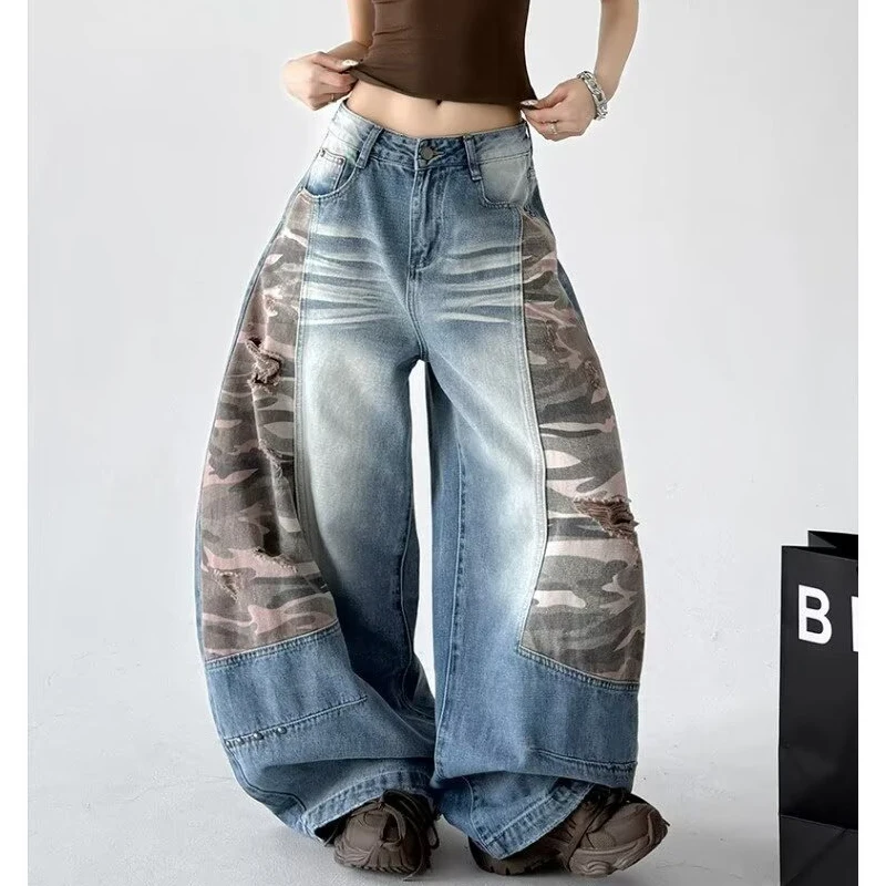 Spring 2026 Women's Loose Fit Wide Leg Jeans Camouflage Patchwork Street Dance Knife Pants Cotton Lycra Blend Low Waist
Spring 2026 Women's Loose Fit Wide Leg Jeans Camouflage Patchwork Street Dance Knife Pants Cotton Lycra Blend Low Waist