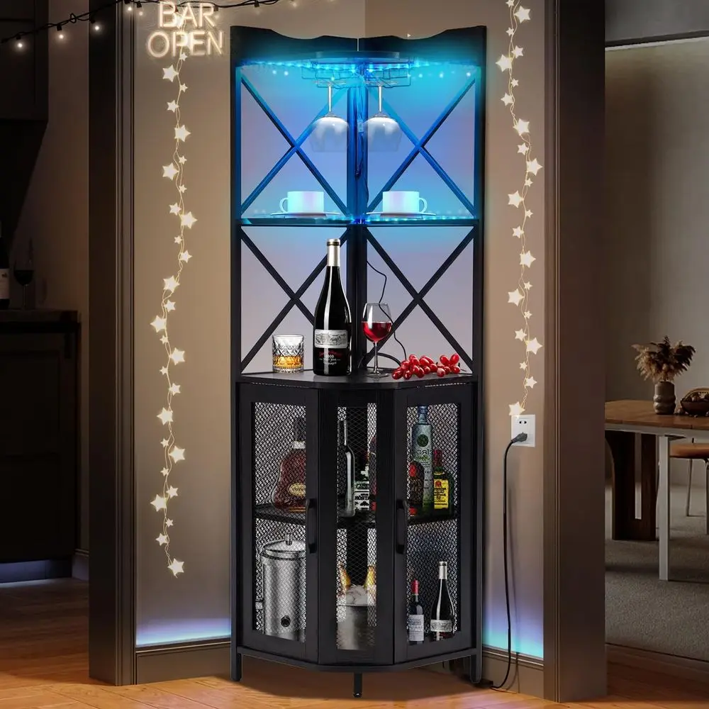 5-Tier LED-Lit Wine Bar Cabinet with Power Outlet, Modern Black Finish for Home, Dining, and Kitchen
5-Tier LED-Lit Wine Bar Cabinet with Power Outlet, Modern Black Finish for Home, Dining, and Kitchen