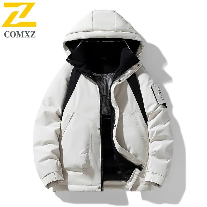 COMXZ Мужская зимняя куртка с капюшоном, свободная утолщенная лыжная дорожная хлопковая стеганая куртка, уличная ветрозащитная теплая модная стеганая куртка