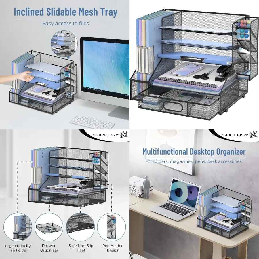 Настольный органайзер SUPEASY с держателем файлов, 5-уровневый сетчатый лоток для бумажных писем и 3 наклонными файлами-сортировщиками для офисных принадлежностей, черный — Effi
Настольный органайзер SUPEASY с держателем файлов, 5-уровневый сетчатый лоток для бумажных писем и 3 наклонными файлами-сортировщиками для офисных принадлежностей, черный — Effi