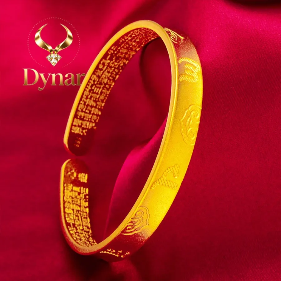 Dynar Jewelry 24K Gold Six-Syllable Mantra Open Bangle AU999 Pure Gold, embossed mantra script, adjustable opening, auspicio
Dynar Jewelry 24K Gold Six-Syllable Mantra Open Bangle AU999 Pure Gold, embossed mantra script, adjustable opening, auspicio