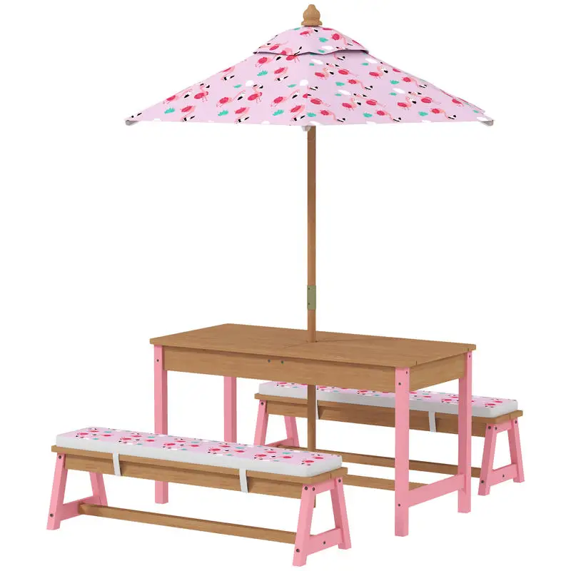 Table pique-nique enfant avec bancs, coussins, parasol pliable, boîtes de rangement amovibles, motif à flamant, rose
Table pique-nique enfant avec bancs, coussins, parasol pliable, boîtes de rangement amovibles, motif à flamant, rose