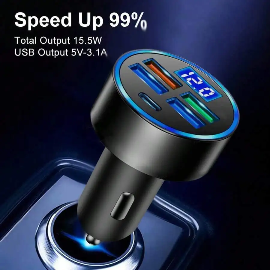 Fast Charging Car Charger 4-Port USB-C + USB-A With LED Voltage Display For Smartphones Tablets
Fast Charging Car Charger 4-Port USB-C + USB-A With LED Voltage Display For Smartphones Tablets