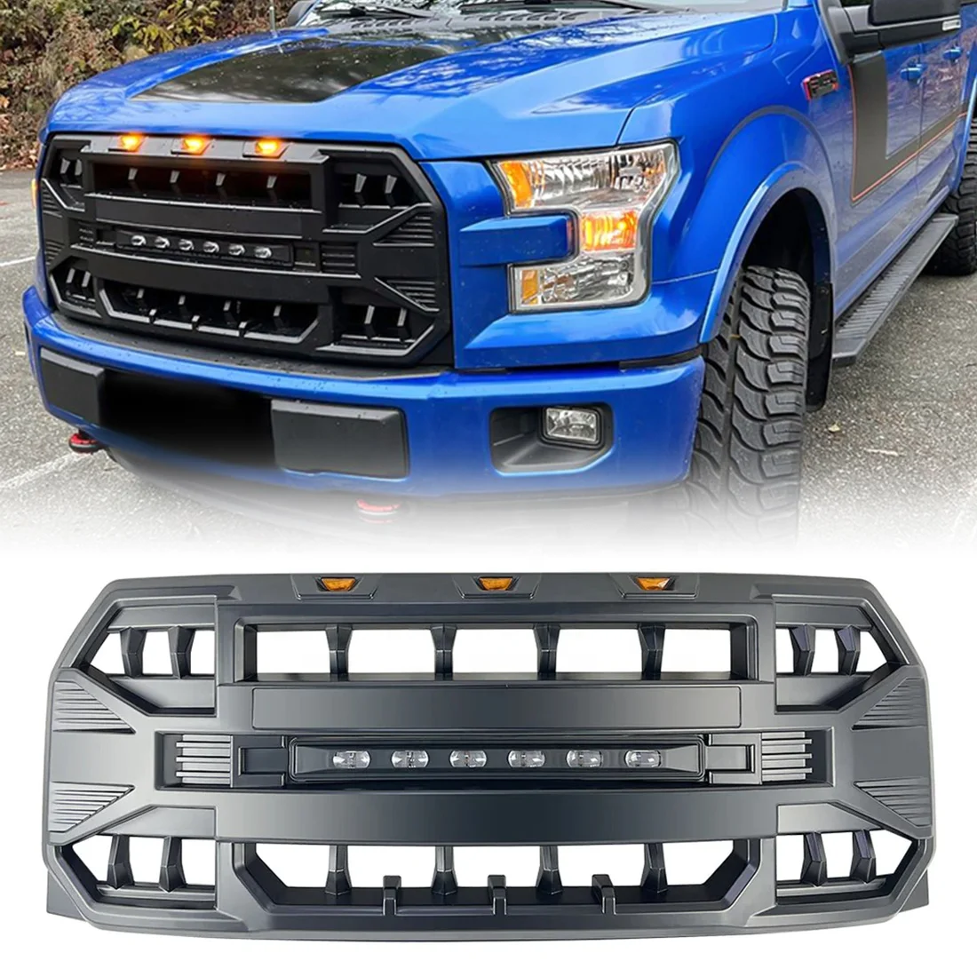 Front Bumper Grill Armor Grille with LED Off-Road Lights For 2015-2017 Ford F150 F-150 Matte Black
Front Bumper Grill Armor Grille with LED Off-Road Lights For 2015-2017 Ford F150 F-150 Matte Black