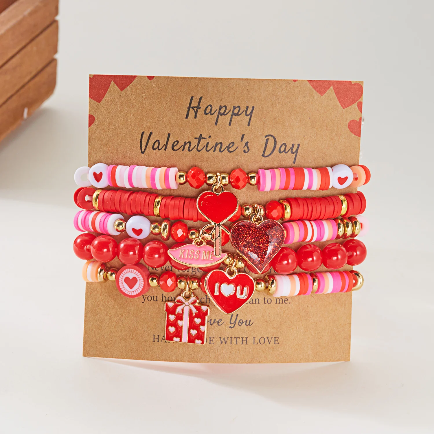 5Pcs/Set Red Heart Polymer Clay Bracelets for Women Fashion Gold Color Plated Charm Stackable Beaded Bangle Valentine Jewelry
5Pcs/Set Red Heart Polymer Clay Bracelets for Women Fashion Gold Color Plated Charm Stackable Beaded Bangle Valentine Jewelry