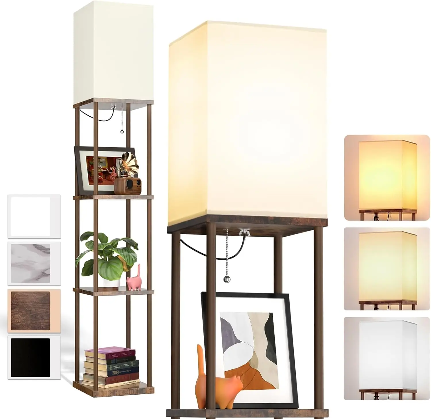 Modern 4-Tier Shelf Floor Lamp with Adjustable LED Lighting for Living Room, Bedroom, Office - Brown
Modern 4-Tier Shelf Floor Lamp with Adjustable LED Lighting for Living Room, Bedroom, Office - Brown