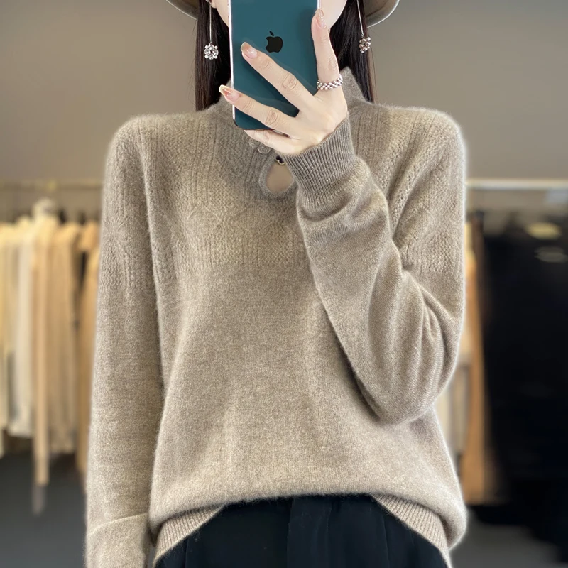 Women's Classic Knitted Australian Wool pullover Long Sleeve Stand up Collar Pan Button Sweater Casual High Quality Warm Top
Women's Classic Knitted Australian Wool pullover Long Sleeve Stand up Collar Pan Button Sweater Casual High Quality Warm Top
