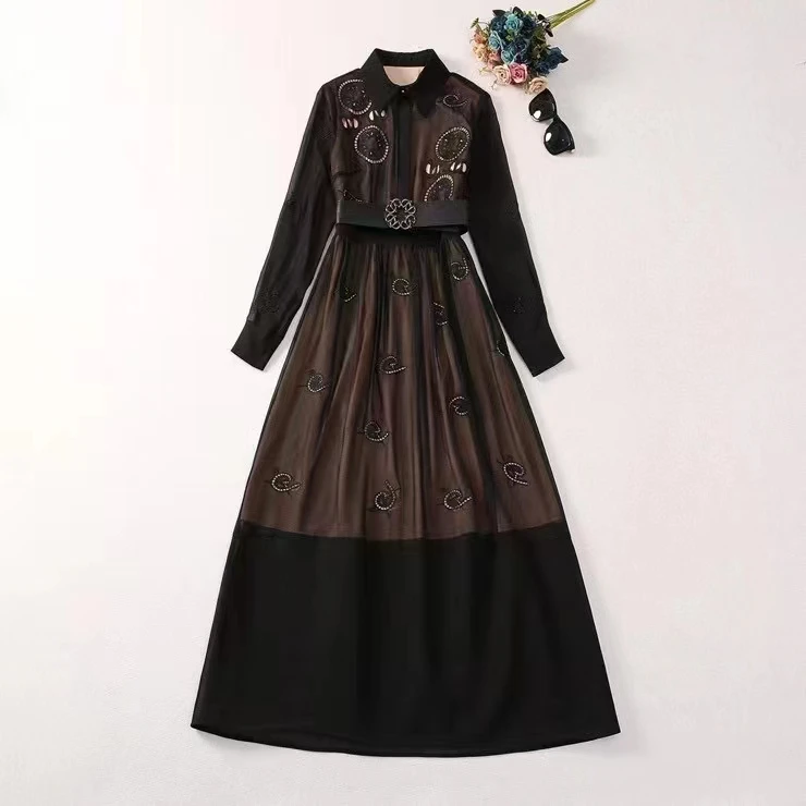 European and American women's dress 2023 winter new Long sleeve lapel hollowed out belt fashion Pleated dress XXL
European and American women's dress 2023 winter new Long sleeve lapel hollowed out belt fashion Pleated dress XXL