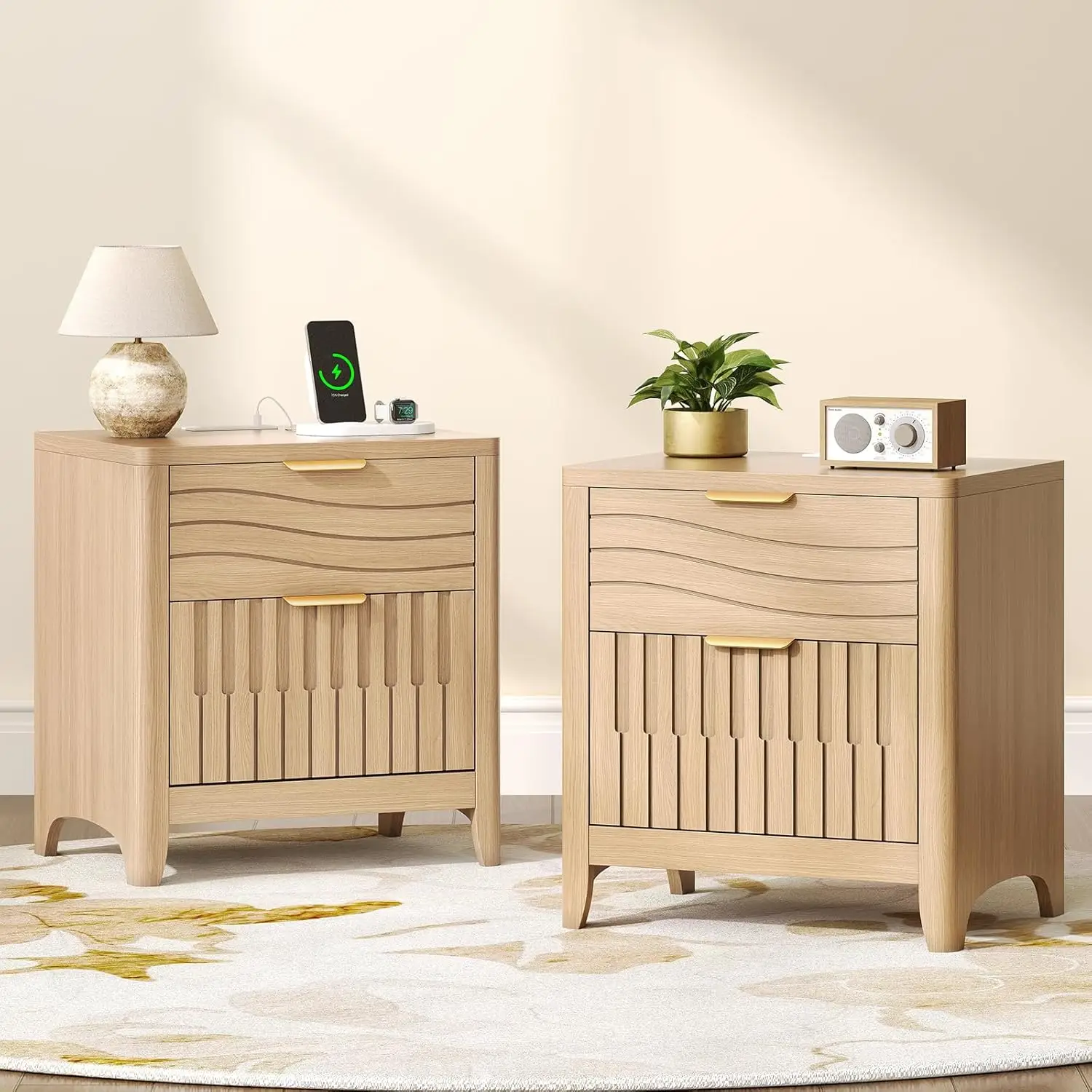 Fluted Nightstand Set of 2 with Charging Station, Modern Bedside Table with 2 Storage Drawers, Curved Corner &, Customized
Fluted Nightstand Set of 2 with Charging Station, Modern Bedside Table with 2 Storage Drawers, Curved Corner &, Customized