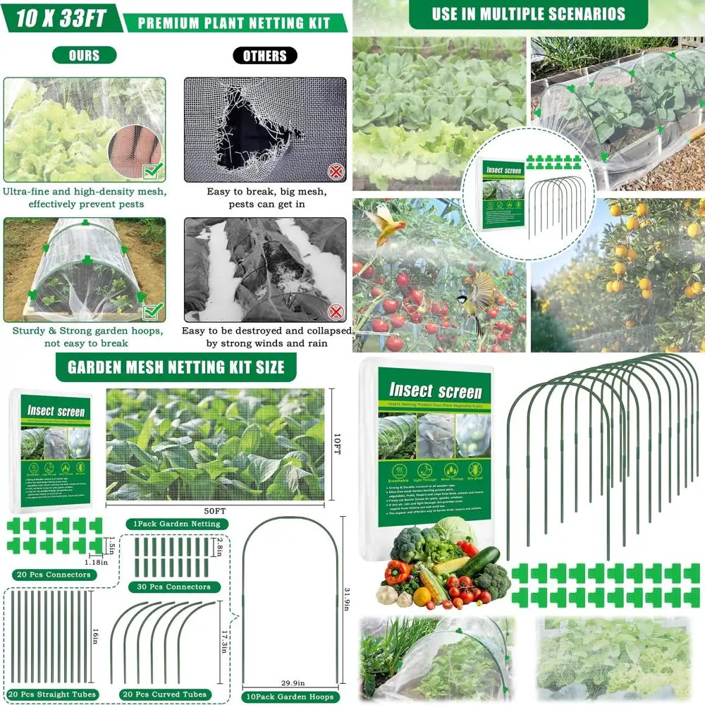 Raised Bed Garden Mesh Kit: 10x50FT Pest Barrier with 10 Hoops & 20 Clips for Fruit Trees & Berry Bushes Protection
Raised Bed Garden Mesh Kit: 10x50FT Pest Barrier with 10 Hoops & 20 Clips for Fruit Trees & Berry Bushes Protection