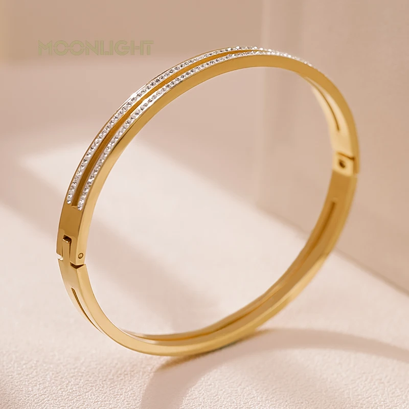 MOONLIGHT Fashion Jewelry Bangle Bracelets With Two Line Cubic Zirconia Stainless Steel Opening Bangle For Women Accessories
MOONLIGHT Fashion Jewelry Bangle Bracelets With Two Line Cubic Zirconia Stainless Steel Opening Bangle For Women Accessories