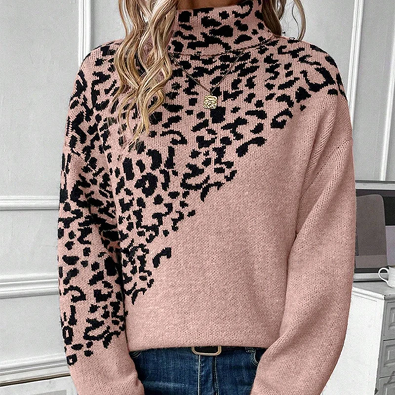 OMSJ Autumn 2025 Casual Fashion Irregular Leopard Print Turtleneck Long Sleeve Pullover Women Knit Sweater Daily Outfit Knitwear
OMSJ Autumn 2025 Casual Fashion Irregular Leopard Print Turtleneck Long Sleeve Pullover Women Knit Sweater Daily Outfit Knitwear