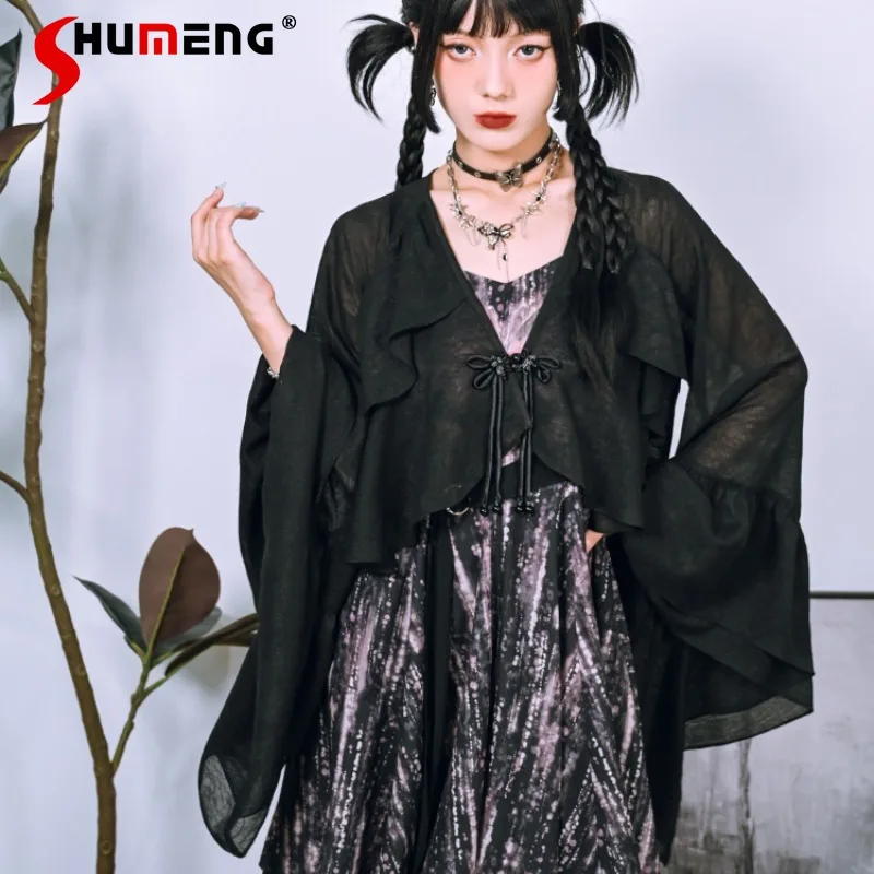 New Chinese Style Wear Large Sleeves Cardigan Outer Wear Design Irregular Sunscreen Shawl Blouse Black Color Women's Clothing
New Chinese Style Wear Large Sleeves Cardigan Outer Wear Design Irregular Sunscreen Shawl Blouse Black Color Women's Clothing