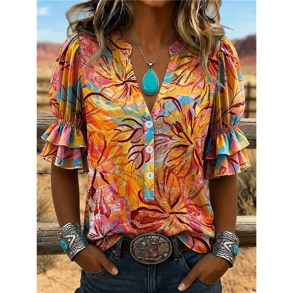 Ladies Short Sleeve Shirt Fashion Creative Design Daily Fresh Print Female Tops For Dating Gathering Wear
Ladies Short Sleeve Shirt Fashion Creative Design Daily Fresh Print Female Tops For Dating Gathering Wear