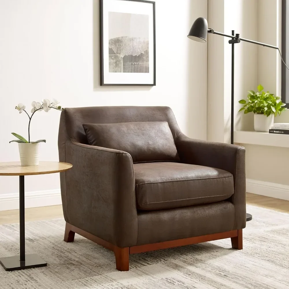 Living Room Chair, Faux Leather Upholstered Comfy Reading Armchair, Bedroom Single Seat Sofa Chair with Wood Base
Living Room Chair, Faux Leather Upholstered Comfy Reading Armchair, Bedroom Single Seat Sofa Chair with Wood Base