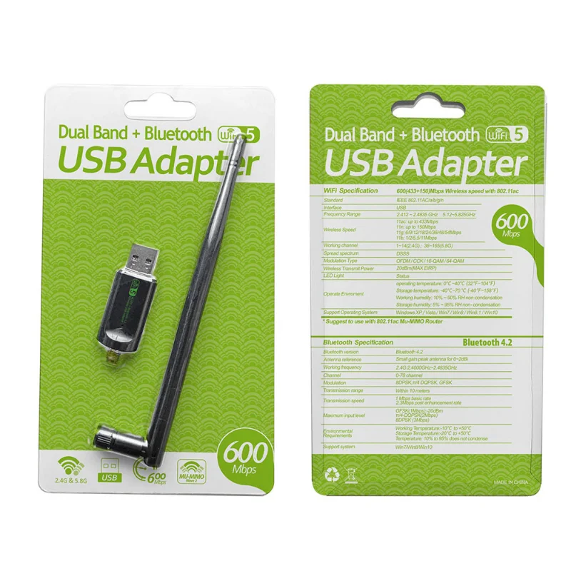 600Mbps Dual-Band Wireless Network Card Bluetooth 4.2 Audio Receiver Transmitter WiFi Adapter
600Mbps Dual-Band Wireless Network Card Bluetooth 4.2 Audio Receiver Transmitter WiFi Adapter