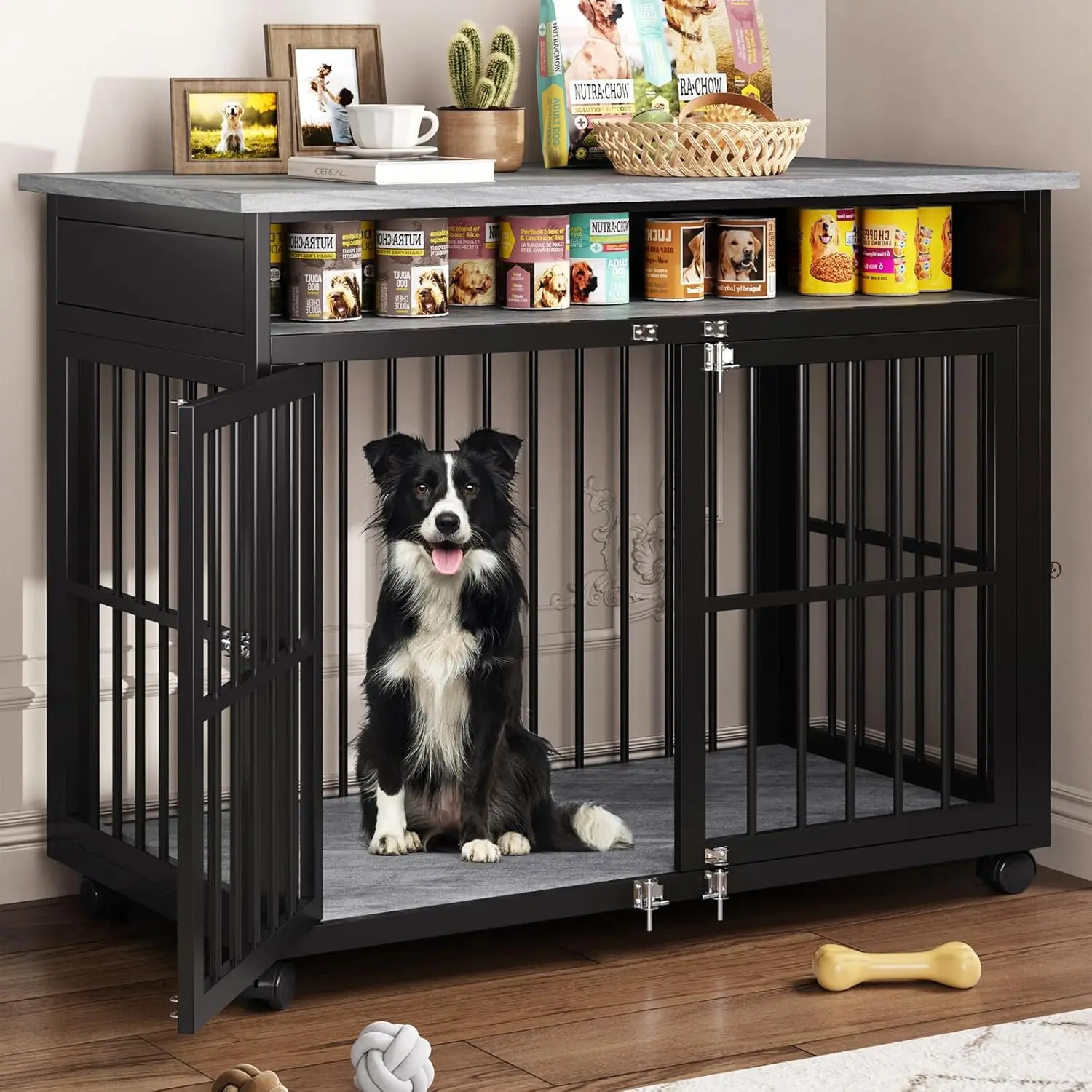 39.4" Dog Crate Furniture for Medium and Large Breed, Dog Kennel Furniture with Storage Shelf & Lockable Wheels, Heavy Duty
39.4" Dog Crate Furniture for Medium and Large Breed, Dog Kennel Furniture with Storage Shelf & Lockable Wheels, Heavy Duty