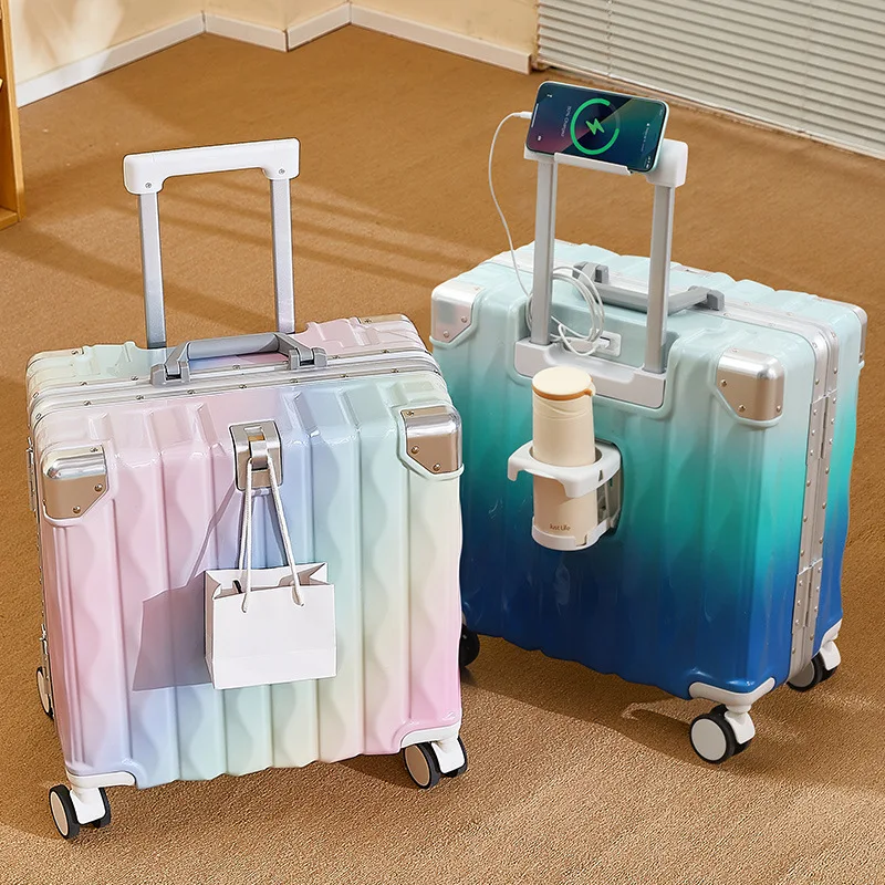 2026 New Gradient Suitcase 18 inch Carry-on Luggage Aluminum Frame Multi-functional Travel Suitcase with Cup Holder and USB Port
2026 New Gradient Suitcase 18 inch Carry-on Luggage Aluminum Frame Multi-functional Travel Suitcase with Cup Holder and USB Port