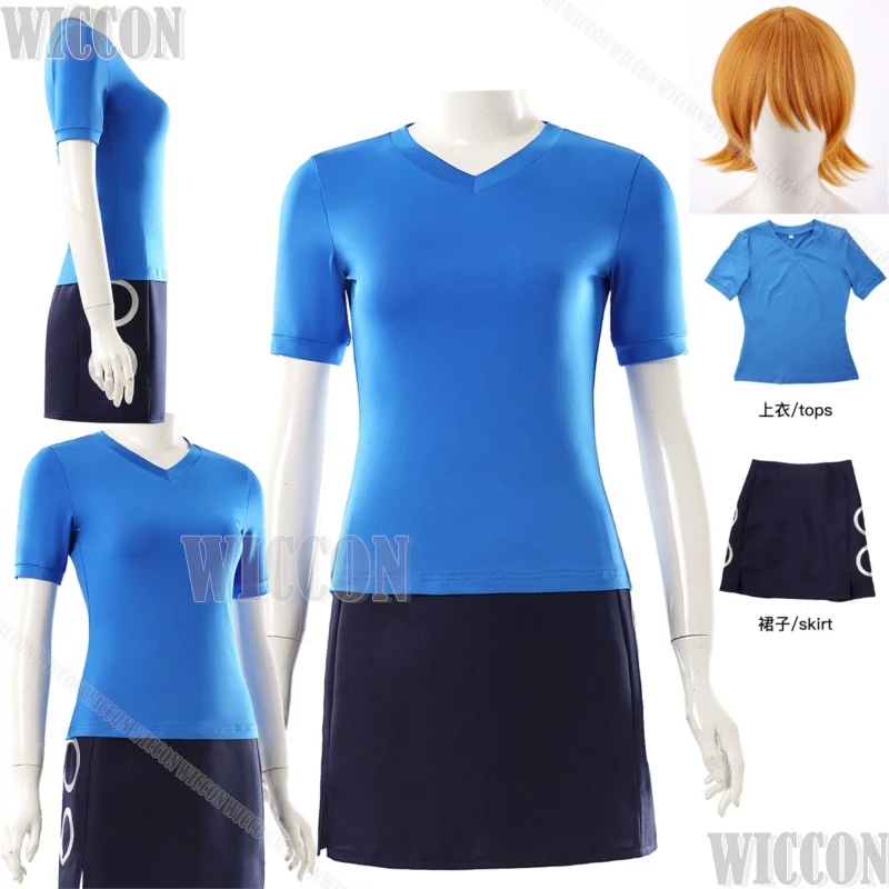 Anime Movie Nami Cosplay Costume Blue Short-sleeved Shirt Dark Blue Mini Skirt Full Set Dress Orange Wig Hallowen Party Woman
Anime Movie Nami Cosplay Costume Blue Short-sleeved Shirt Dark Blue Mini Skirt Full Set Dress Orange Wig Hallowen Party Woman