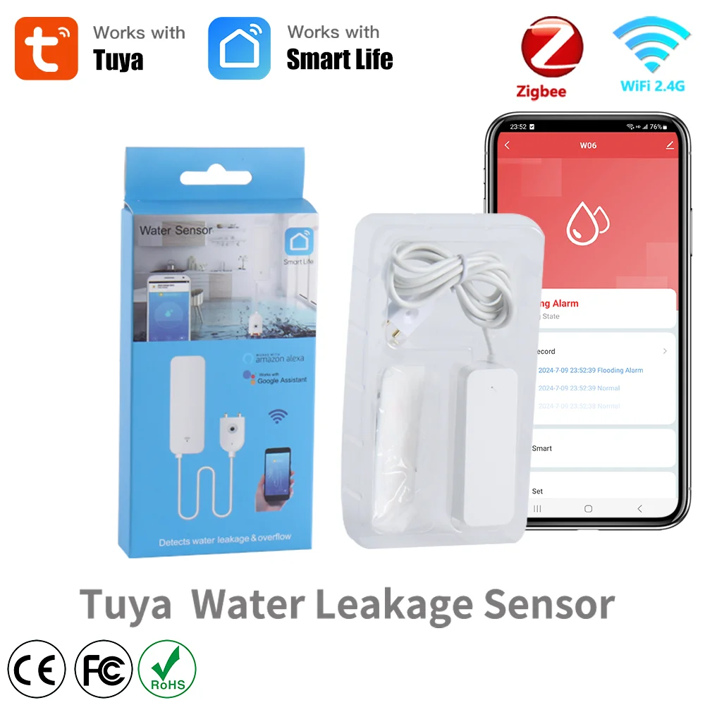 Tuya WiFi or Zigbee Water Leakage Detector Remote Monitoring for Smart Home Automation detector de fugas de agua via Smart Life
Tuya WiFi or Zigbee Water Leakage Detector Remote Monitoring for Smart Home Automation detector de fugas de agua via Smart Life