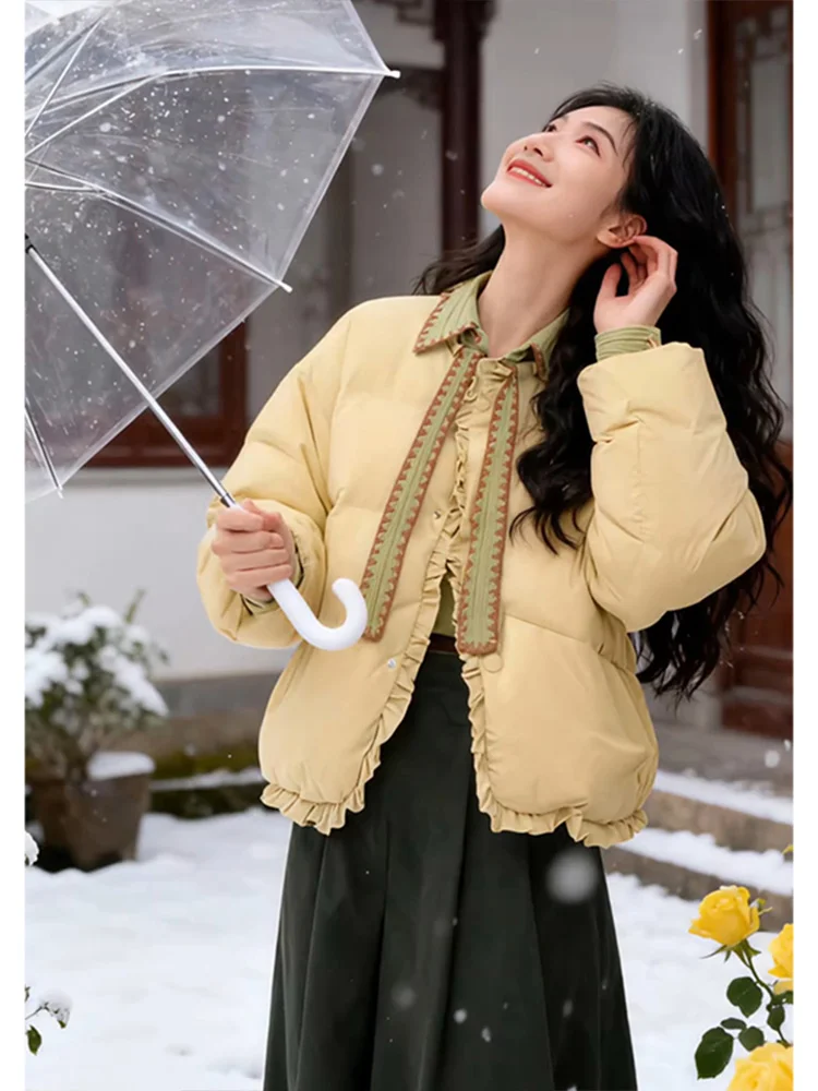 Retro Lace Design Thiened Cotton Jaet Women's Winter New Sle Warm Bread Sle Top Korean Version Straight Tube ape
Retro Lace Design Thiened Cotton Jaet Women's Winter New Sle Warm Bread Sle Top Korean Version Straight Tube ape