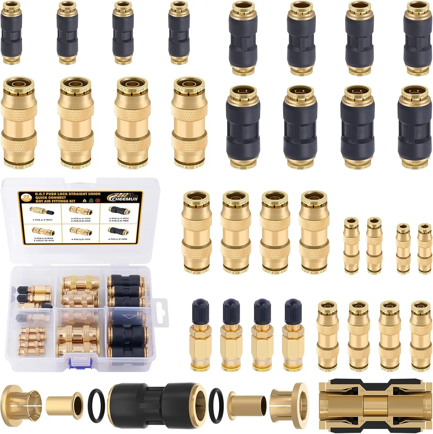 Комплект фитингов воздушного тормоза DOT из 32 шт. с латунными и пластиковыми быстроразъемными блоками для ремонта грузовиков и автофургонов
Комплект фитингов воздушного тормоза DOT из 32 шт. с латунными и пластиковыми быстроразъемными блоками для ремонта грузовиков и автофургонов