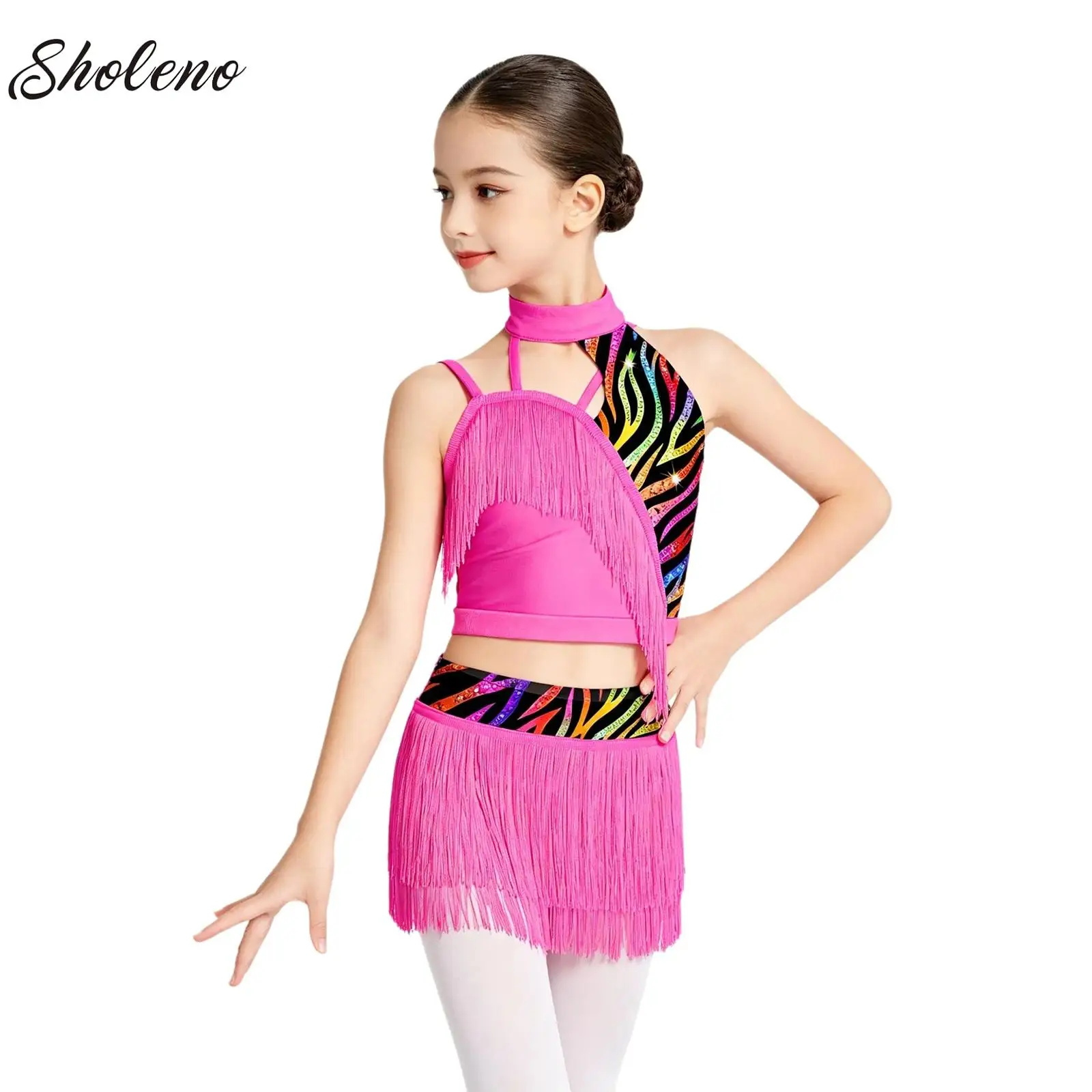 Girls Ballet Latin Dance Performance Outfit Kids Tassels Leopard Skirt Tops Suit for Samba Rumba Cha-Cha Training Competition
Girls Ballet Latin Dance Performance Outfit Kids Tassels Leopard Skirt Tops Suit for Samba Rumba Cha-Cha Training Competition