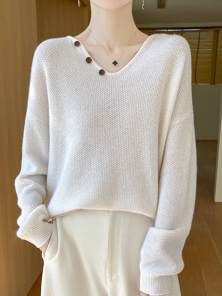 V-Neck Long Sleeve Knitwear Women Merino 100% Wool Cashmere Sweater Pullover Soft Shiny Solid Color Elegant Clothing Tops
V-Neck Long Sleeve Knitwear Women Merino 100% Wool Cashmere Sweater Pullover Soft Shiny Solid Color Elegant Clothing Tops