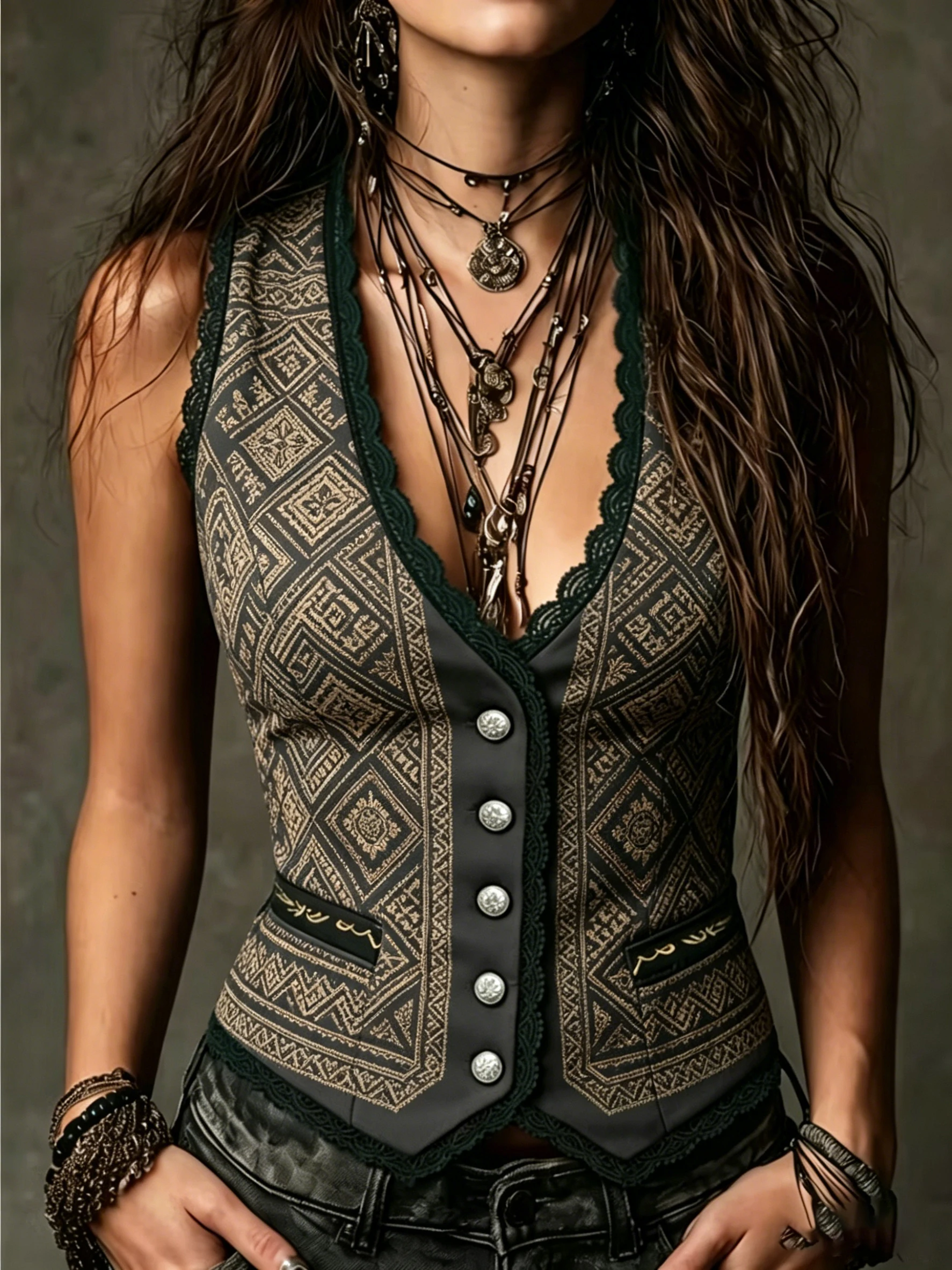 Women Geometric Tribal Print Tank Top for Women Lace Trim V Neck Sleeveless Vest Slim Button Streetwear Top for Daily Wear
Women Geometric Tribal Print Tank Top for Women Lace Trim V Neck Sleeveless Vest Slim Button Streetwear Top for Daily Wear
