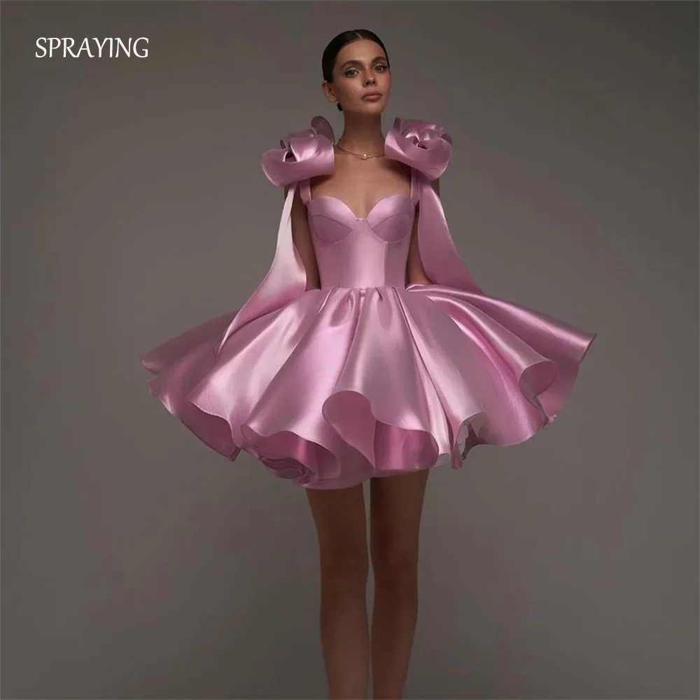 SPRAYING Pink Chic Evening Dresses Sweetheart Satin Short Dress Prom Dress with Voluminous Skirt and Bows robe de bal Customized
SPRAYING Pink Chic Evening Dresses Sweetheart Satin Short Dress Prom Dress with Voluminous Skirt and Bows robe de bal Customized