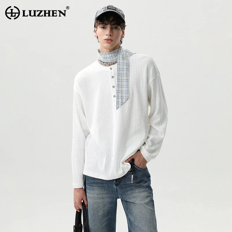 LUZHEN Plaid Printed Decorate Scarf Long Sleeve Round Neck Casual T-shirt Men's Fashion Handsome Elegant Solid Color Tops JY4053
LUZHEN Plaid Printed Decorate Scarf Long Sleeve Round Neck Casual T-shirt Men's Fashion Handsome Elegant Solid Color Tops JY4053