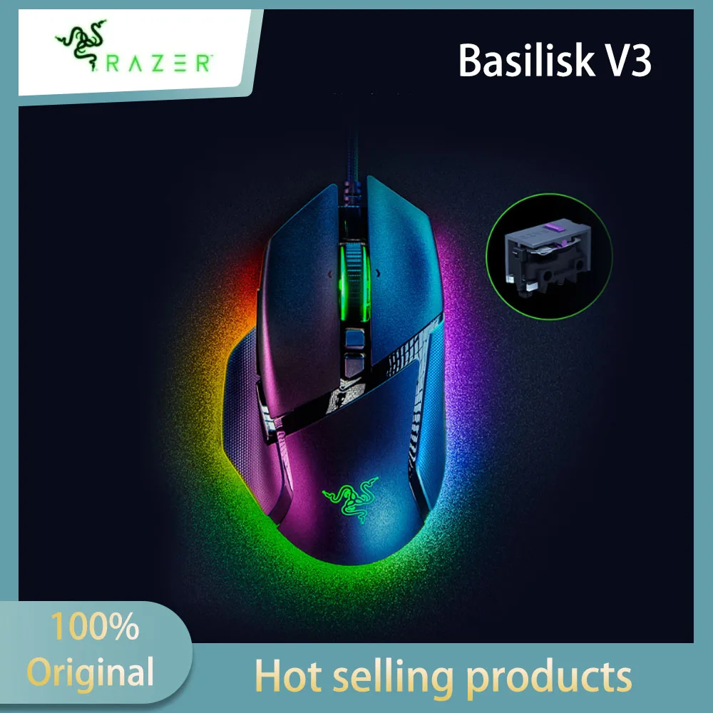 Razer Basilisk V3 Customizable Ergonomic Gaming Mous Chroma RGB Lighting - 26K DPI Optical Sensor - 11 Programmable Buttons