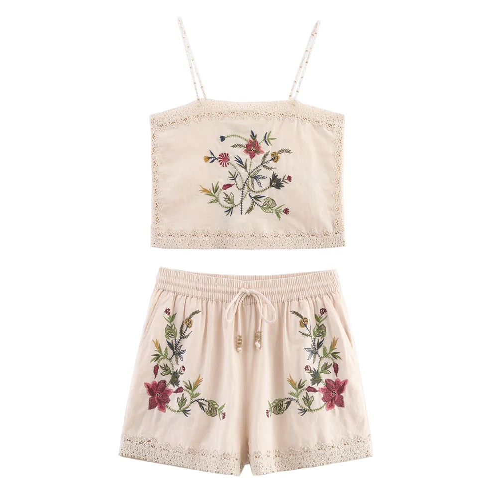 Taop&Za Women's Fashion One Collar Sleeveless Flower Embroidered Strap Top Summer New Elastic Waist Shorts
Taop&Za Women's Fashion One Collar Sleeveless Flower Embroidered Strap Top Summer New Elastic Waist Shorts