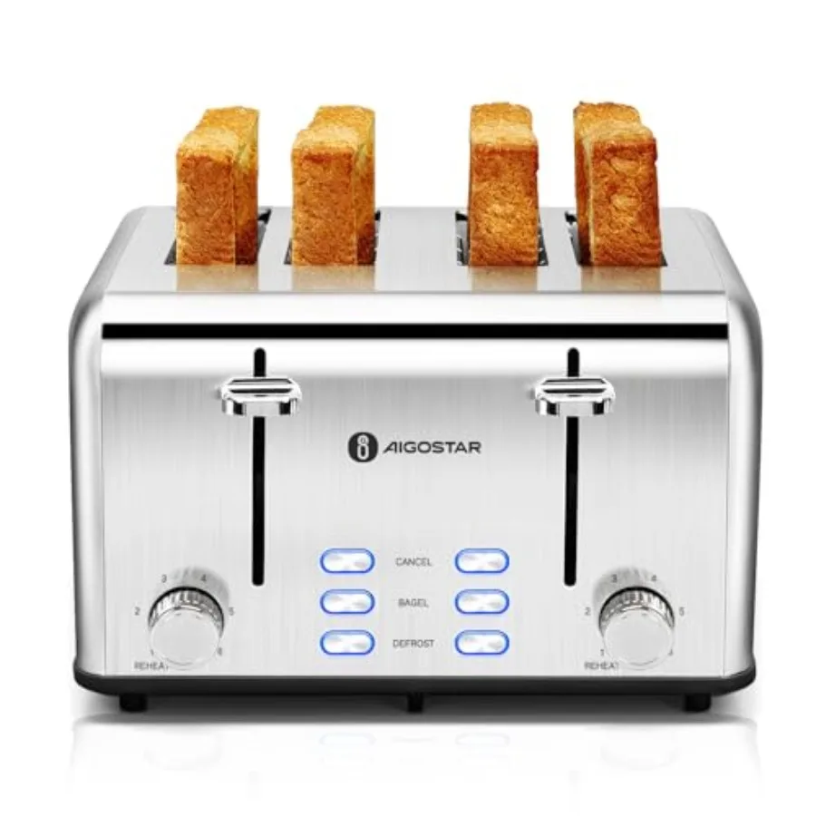 4-Slice Toaster with 1.6 Wide Slot Stainless Steel Build Bagel Reheat Cancel Defrost Functions 6 Shade Settings Removable Crumb
4-Slice Toaster with 1.6 Wide Slot Stainless Steel Build Bagel Reheat Cancel Defrost Functions 6 Shade Settings Removable Crumb