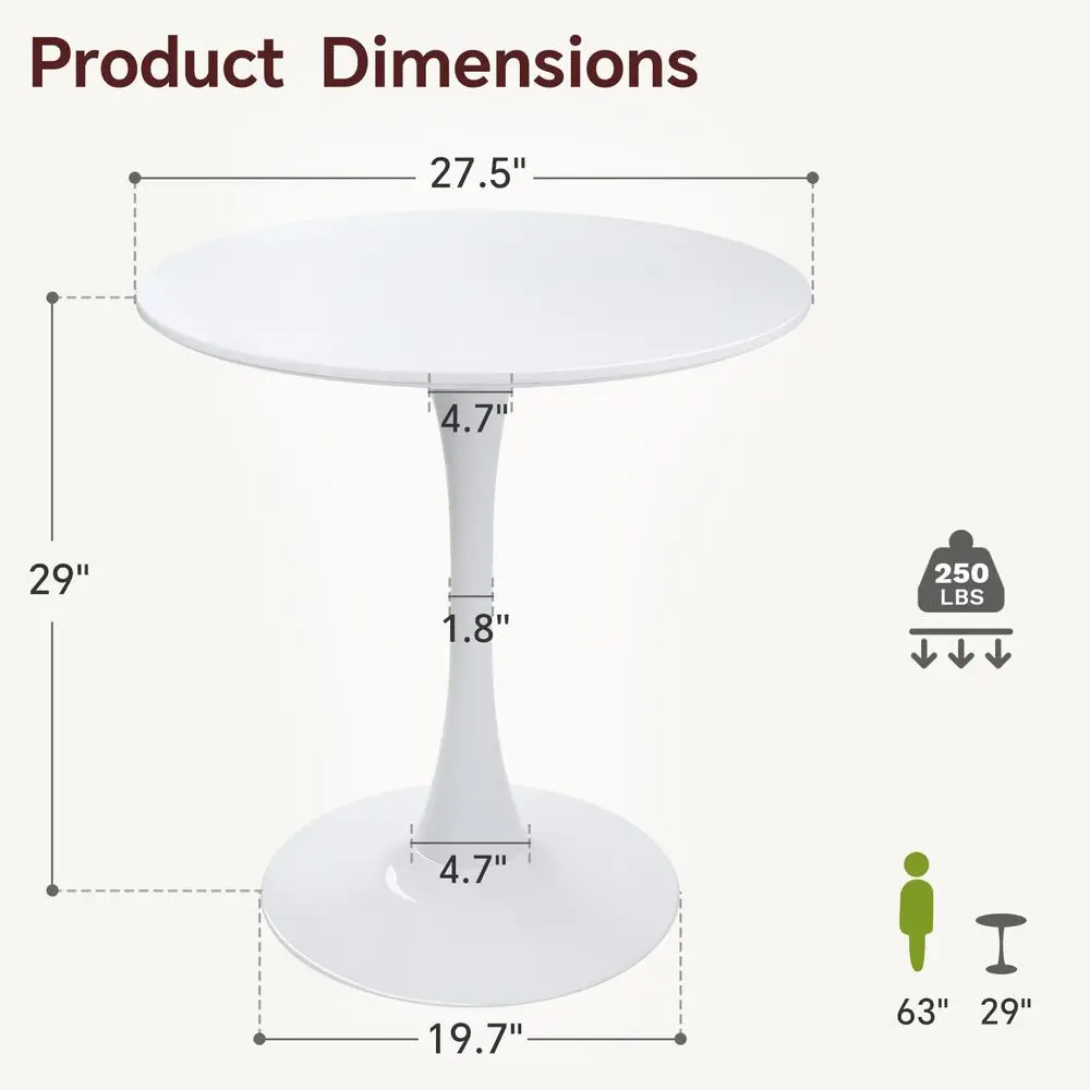 Dining Table 27.5 White Tulip Table with Pedestal Base for 24 People Small Space Kitchen Living Room Cafe
Dining Table 27.5 White Tulip Table with Pedestal Base for 24 People Small Space Kitchen Living Room Cafe