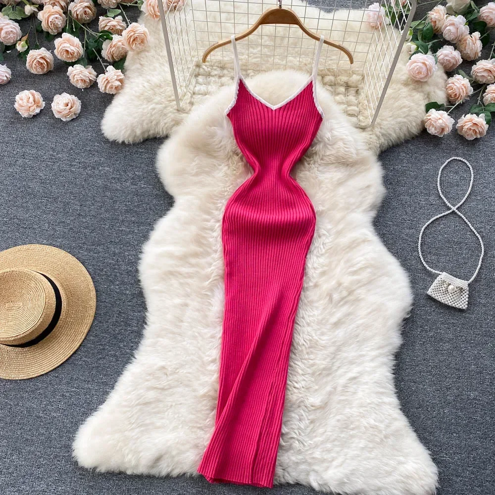 Summer V Neck Knit Sexy Strap Dress Women Elatic Waist Bodycon Sundress Female Beach Backless Maxi Long Dress
Summer V Neck Knit Sexy Strap Dress Women Elatic Waist Bodycon Sundress Female Beach Backless Maxi Long Dress