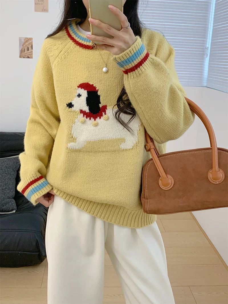 High Quali Soft Cozy Korean Sle Autumn Winter New Arrival Knitted Sweater Coat Women's Overhead Flower Dog Patterned
High Quali Soft Cozy Korean Sle Autumn Winter New Arrival Knitted Sweater Coat Women's Overhead Flower Dog Patterned