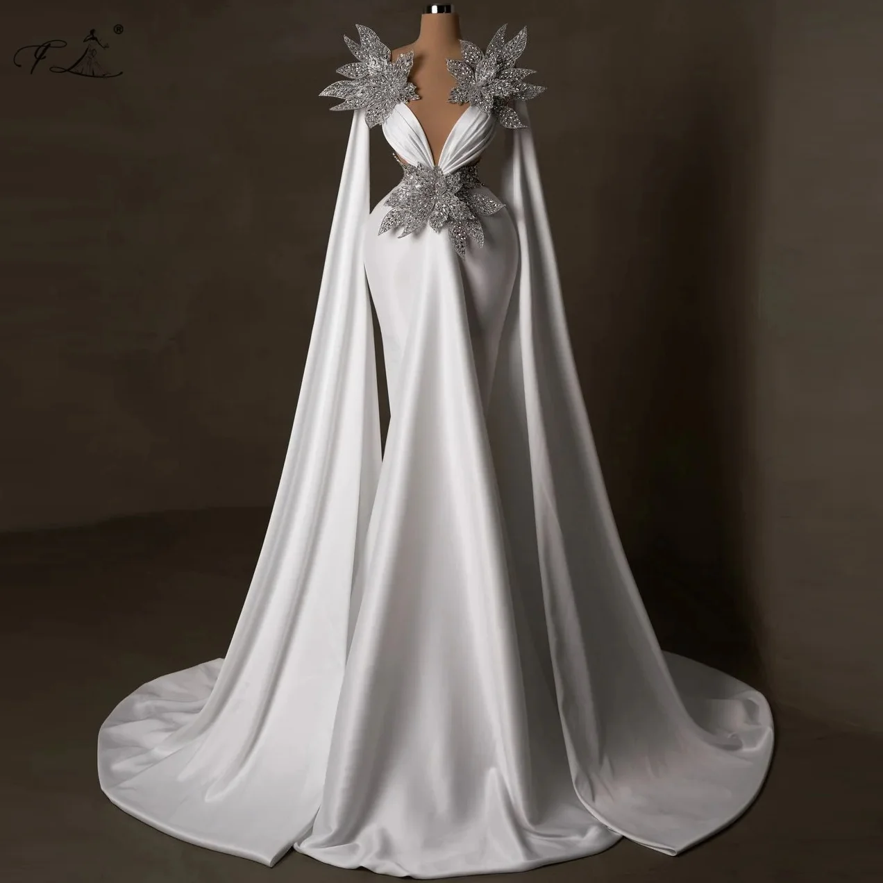 Simple Gorgeous Evening Dress Rhinestone Flower Shawl Train Dress V Neck White Satin Evening Gown Slim Fit Gown Customizable
Simple Gorgeous Evening Dress Rhinestone Flower Shawl Train Dress V Neck White Satin Evening Gown Slim Fit Gown Customizable