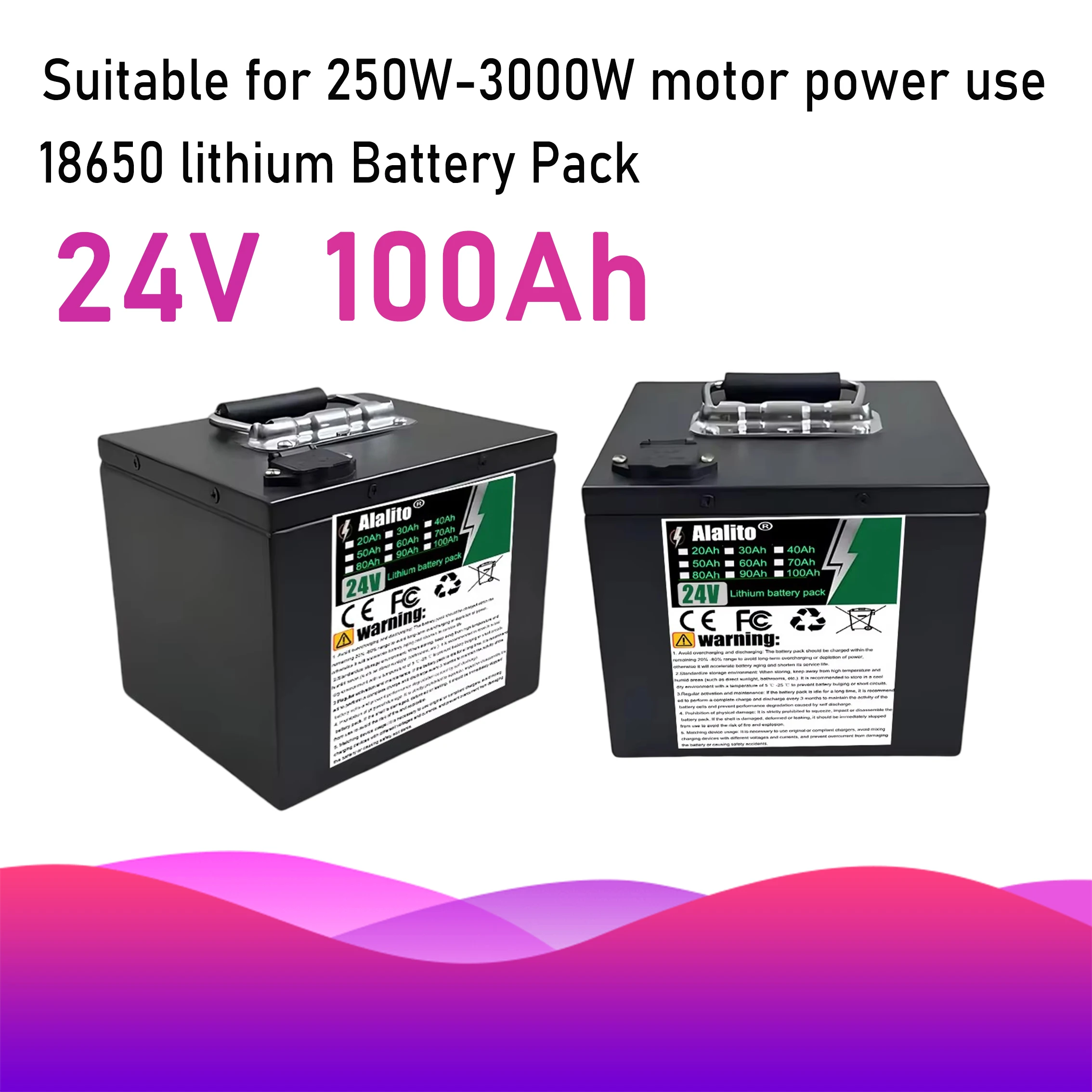 Suitable for motors below 3000W, 24V 20Ah-100Ah lithium battery pack, high-quality battery
Suitable for motors below 3000W, 24V 20Ah-100Ah lithium battery pack, high-quality battery