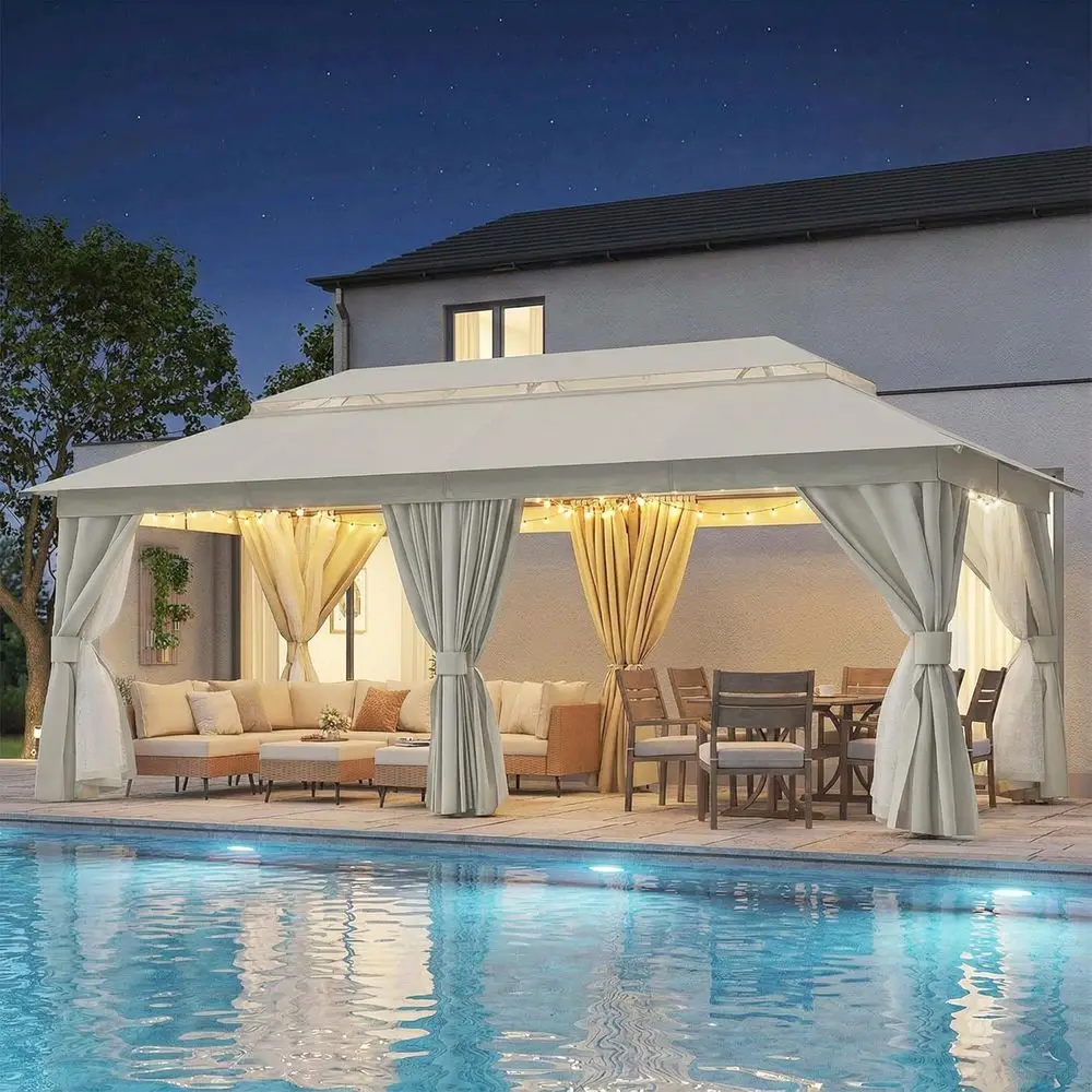10'x20' Outdoor Patio Gazebo with 100T String Lights, Heavy Duty Party Tent & Shelter with Double Roos, Mosquito Nettings and Pr
10'x20' Outdoor Patio Gazebo with 100T String Lights, Heavy Duty Party Tent & Shelter with Double Roos, Mosquito Nettings and Pr