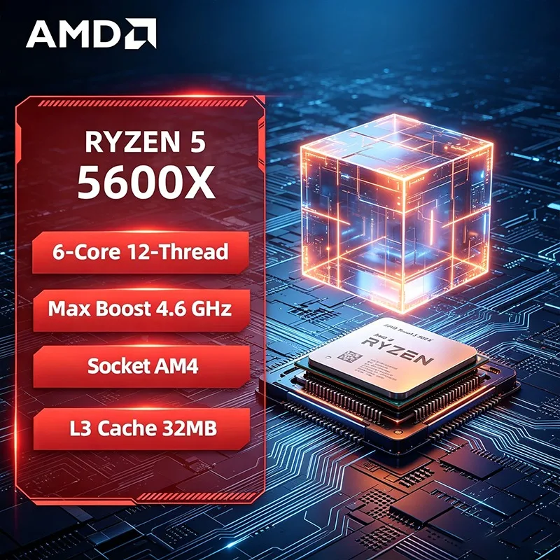 AMD Ryzen 5 5600X Unlocked 6-Core 12-Thread 4.6GHz Gaming CPU for Socket AM4 - No Package Desktop Processor
AMD Ryzen 5 5600X Unlocked 6-Core 12-Thread 4.6GHz Gaming CPU for Socket AM4 - No Package Desktop Processor