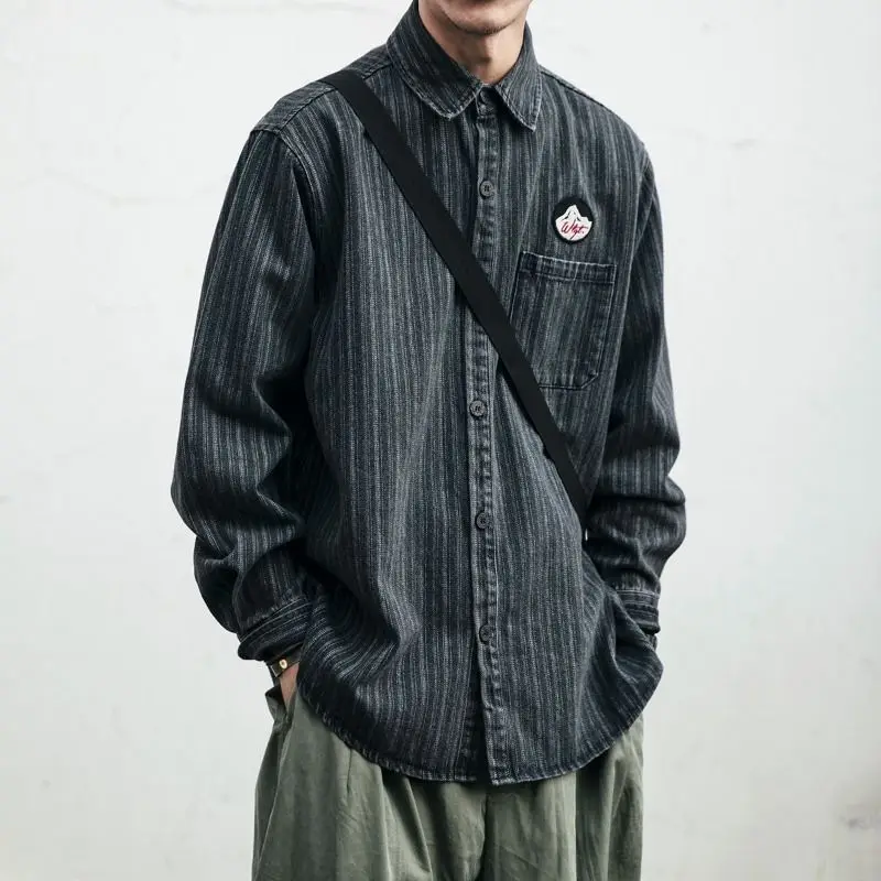Retro American Workwear Striped Shirt Men Spring Autumn Distressed Washed Denim Casual Loose Long Sleeve Shirt Jacket Trendy
Retro American Workwear Striped Shirt Men Spring Autumn Distressed Washed Denim Casual Loose Long Sleeve Shirt Jacket Trendy