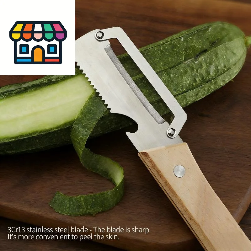 Multi-Functional Vegetable Peeler - Ultra-Sharp Stainless Steel with Wooden Handle & Built-in Bottle Opener for Kitchen
Multi-Functional Vegetable Peeler - Ultra-Sharp Stainless Steel with Wooden Handle & Built-in Bottle Opener for Kitchen