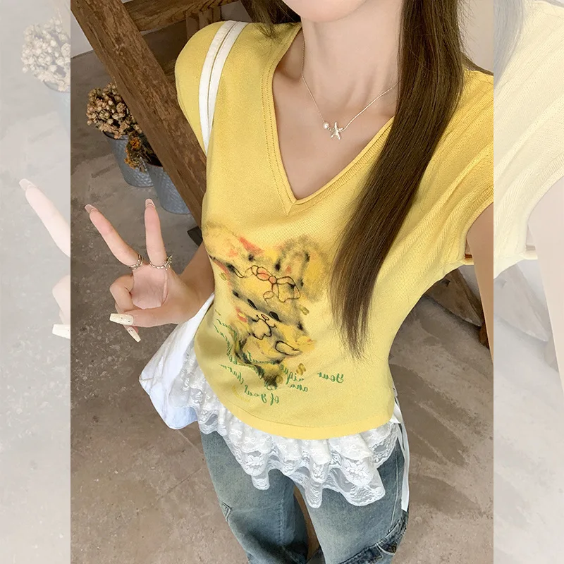 Age-Reducing Cute Bunny Print V-Neck Short Sleeve Women's T-Shirt 2025 New Slimming Super Beautiful Unique Stylish Top
Age-Reducing Cute Bunny Print V-Neck Short Sleeve Women's T-Shirt 2025 New Slimming Super Beautiful Unique Stylish Top
