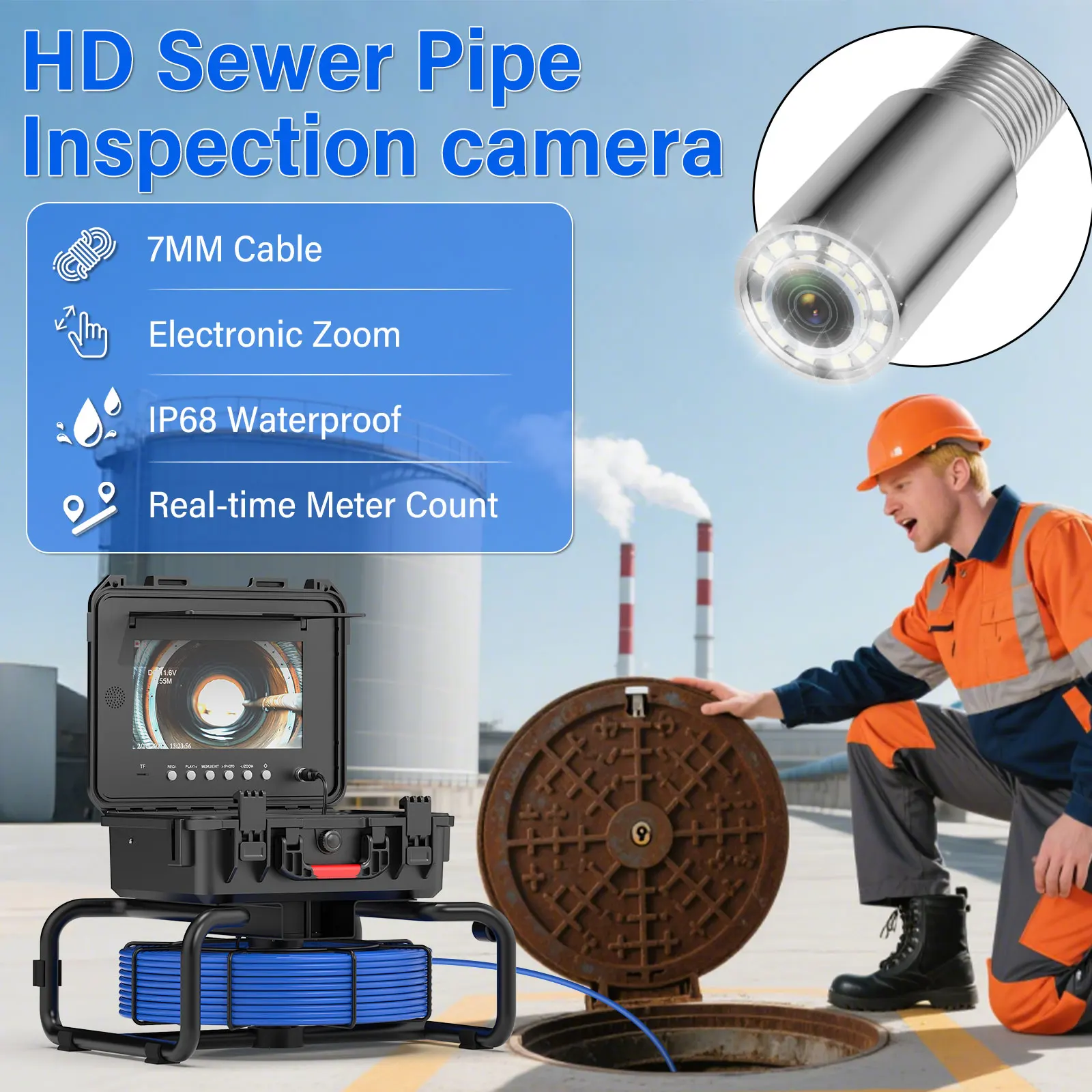 Камера для осмотра канализационных труб, 10-дюймовый IPS с локатором, счетчиком счетчиков, кабель 7 мм, автоматическое самовыравнивание, 512 Гц, AHD 1080P, видео Boresco
Камера для осмотра канализационных труб, 10-дюймовый IPS с локатором, счетчиком счетчиков, кабель 7 мм, автоматическое самовыравнивание, 512 Гц, AHD 1080P, видео Boresco