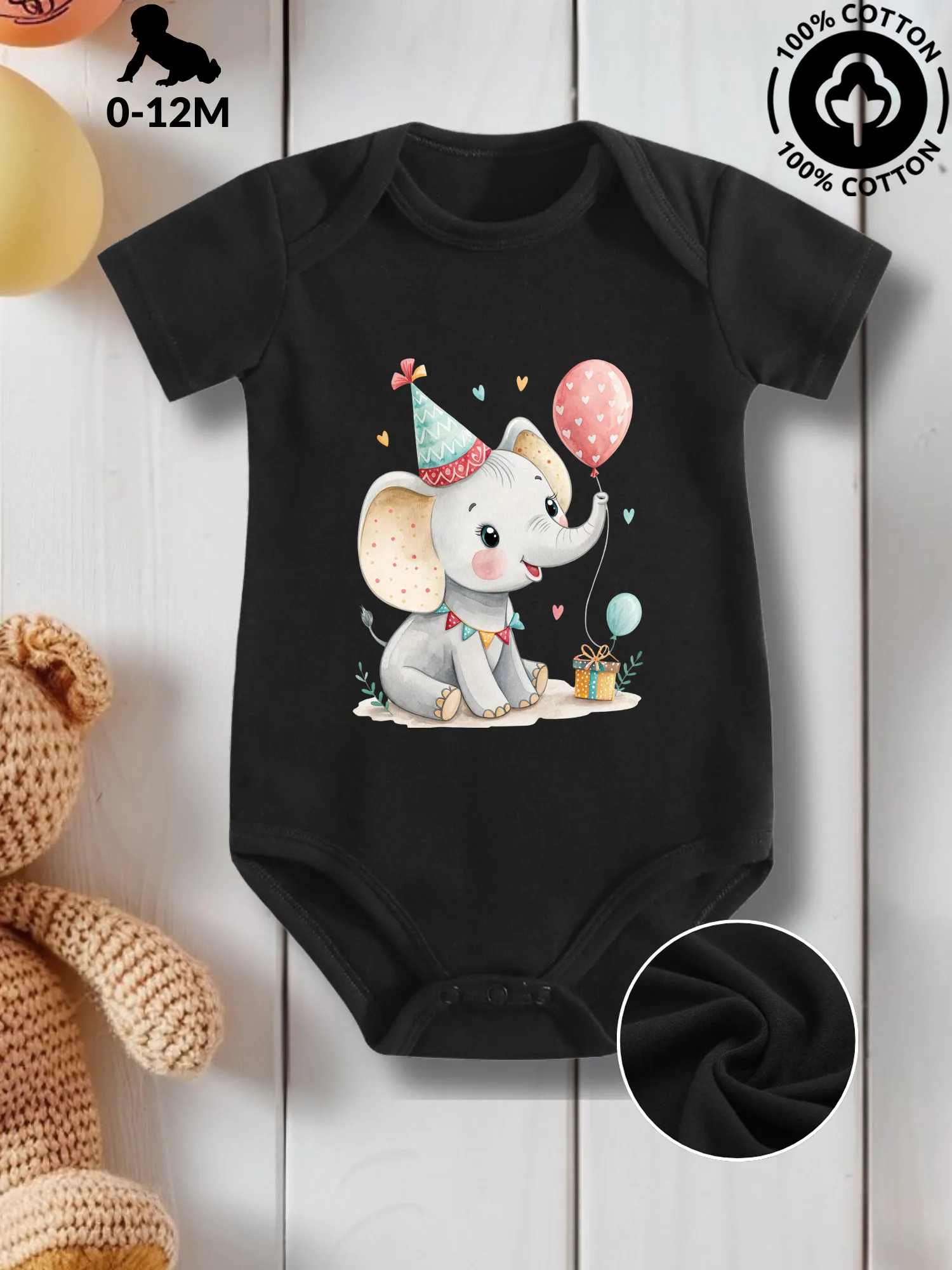 Naughty Birthday Elephant Unisex Baby Crawling Suit, Pure Cotton Skin Care Onesie, All-Season Wear Black Bodysuit 190GSM
Naughty Birthday Elephant Unisex Baby Crawling Suit, Pure Cotton Skin Care Onesie, All-Season Wear Black Bodysuit 190GSM